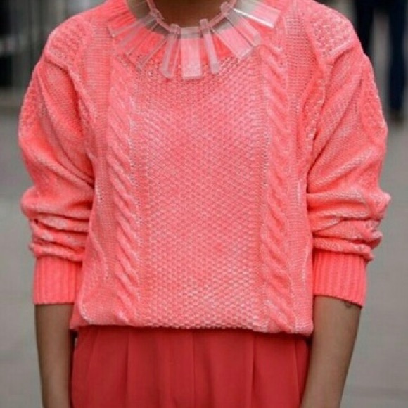 H&M Sweaters - H&M spray paint cable knit sweater in neon coral 4